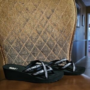 Teva Mush Mandalyn Wedge Ola 2 Slip On Thong Flip Flops Sandals Shoes Black